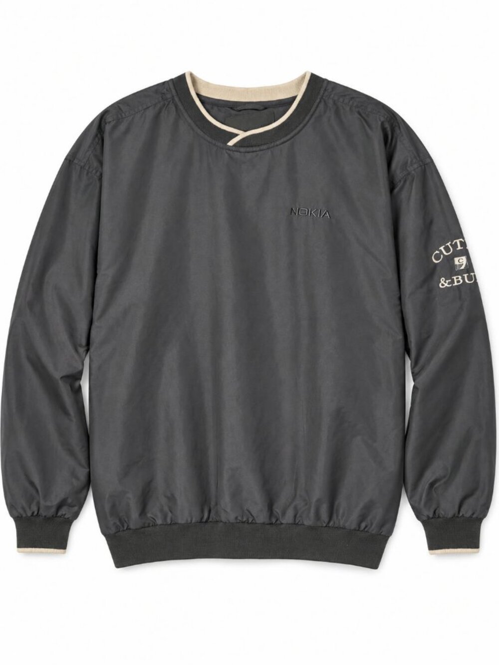Cutter & Buck Nokia Black Pullover Windbreaker Tan Trim
